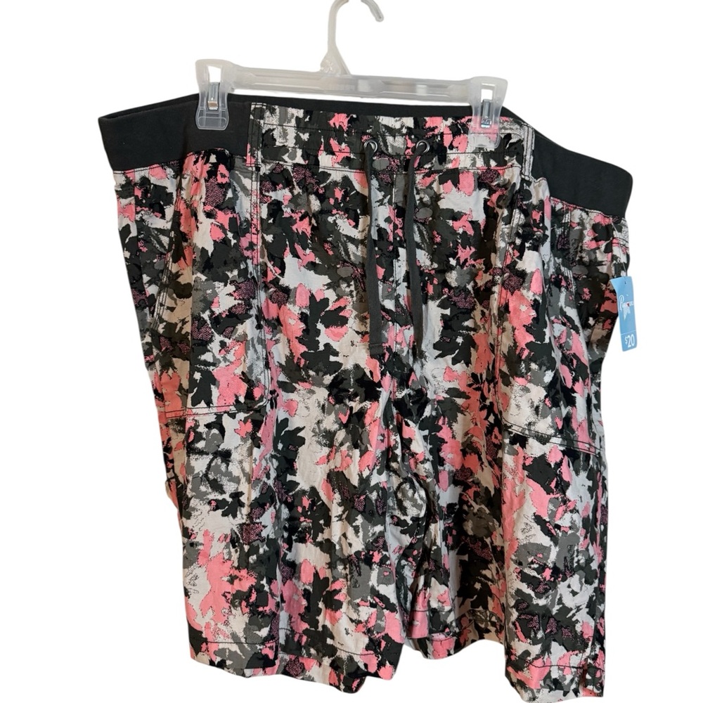 Woman Within Pink and Black Floral Shorts